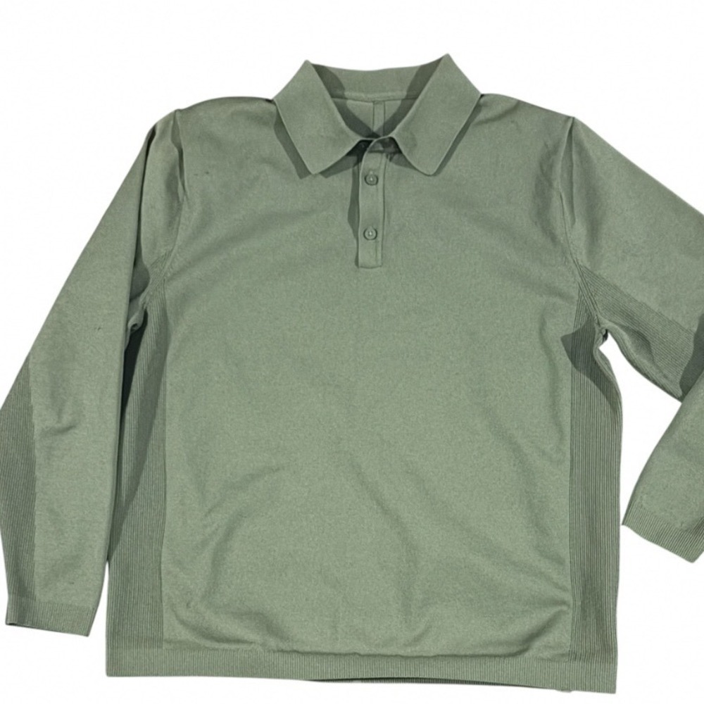 Lululemon New Venture Men's Long Sleeve Polo Shirt Green Sz Small